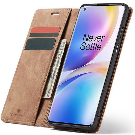 Etui z klapką Spacecase Wallet do OnePlus 8 Pro jasno brązowe