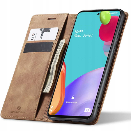 Etui z klapką Spacecase Wallet do Galaxy A52 5G jasno brązowe