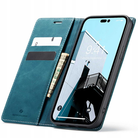 Etui z klapką Spacecase Wallet do iPhone 14 Pro Max niebieskie