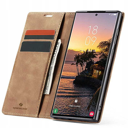 Etui z klapką Spacecase Wallet do Galaxy S24 Ultra jasno brązowe