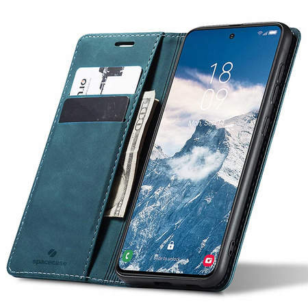 Etui z klapką Spacecase Wallet do Galaxy S24 FE niebieskie