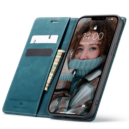 Etui z klapką Spacecase Wallet do iPhone 13 niebieskie