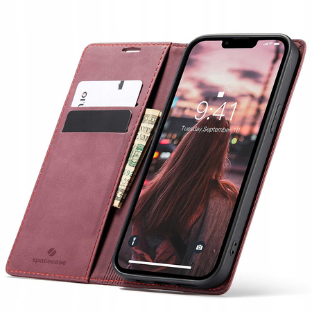 Etui z klapką Spacecase Wallet do iPhone 14 Plus czerwone
