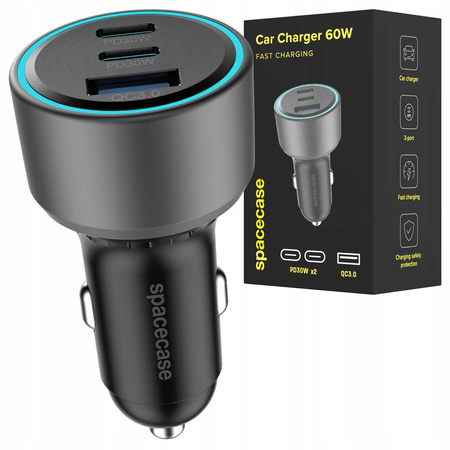 Spacecase Car Charger 60W Triple Port C60ACC-12 black