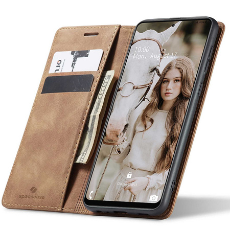 Etui z klapką Spacecase Wallet do Galaxy A72 5G jasno brązowe