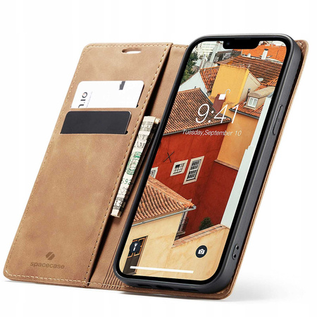 Etui z klapką Spacecase Wallet do iPhone 14 Plus jasno brązowe