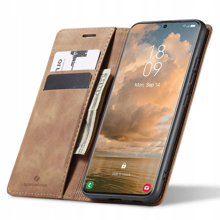 Etui z klapką Spacecase Wallet do Galaxy S21 Ultra jasno brązowe