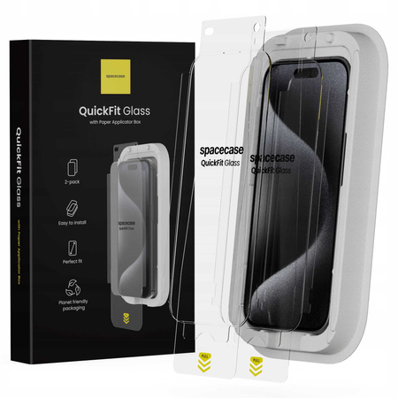 Szkło na ekran Spacecase QuickFit Glass do iPhone 15 Pro - 2 sztuki