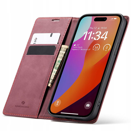Etui z klapką Spacecase Wallet do iPhone 15 Pro Max czerwone