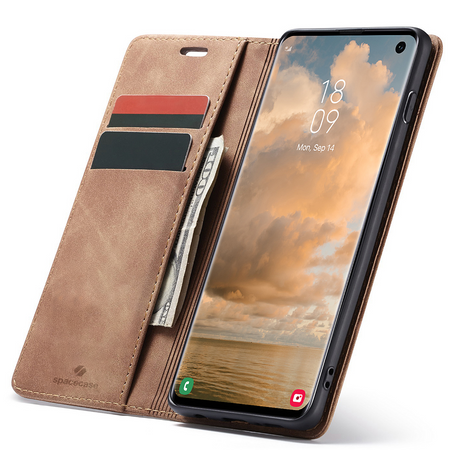 Etui z klapką Spacecase Wallet do Galaxy S10 jasno brązowe