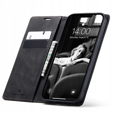 Etui z klapką Spacecase Wallet do iPhone 13 czarne