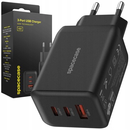 Spacecase USB Charger 65W GaN SC008B black