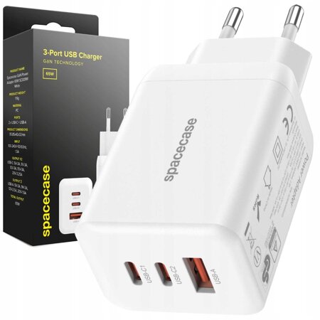 Spacecase USB Charger 65W GaN SC009W white